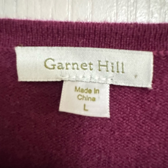 Garnet Hill 100% Cashmere Ruffle Hem Cardigan Sweater Burgundy Women’s Size L - Picture 4 of 10